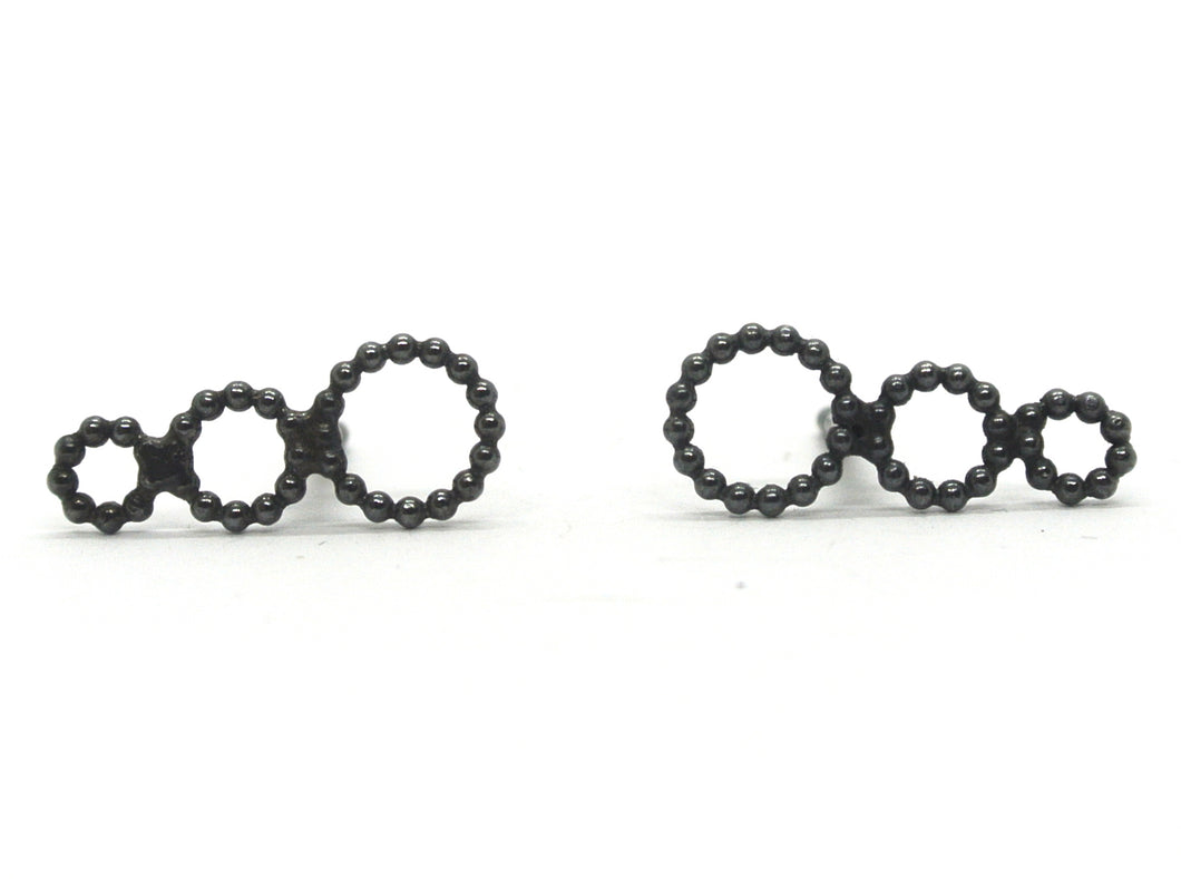 Triple circle earrings in oxidized silver