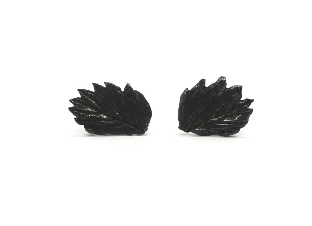 Leaf earrings in oxidized silver.
