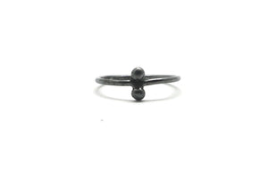 Single oxidized silver ring with 2 silver balls