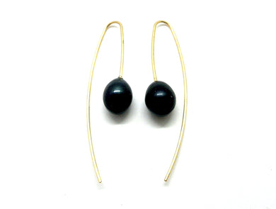 Gold-plated long earrings with large blue freshwater pearls